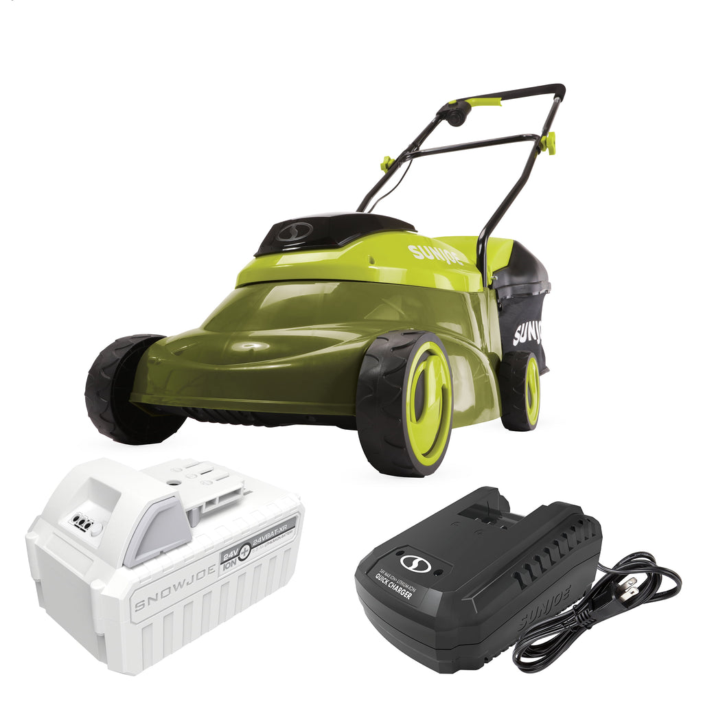 Sun Joe 24V Cordless Push Reel Lawn Mower, Battery Powered Grass Cutter for Yard, 15-Inch
