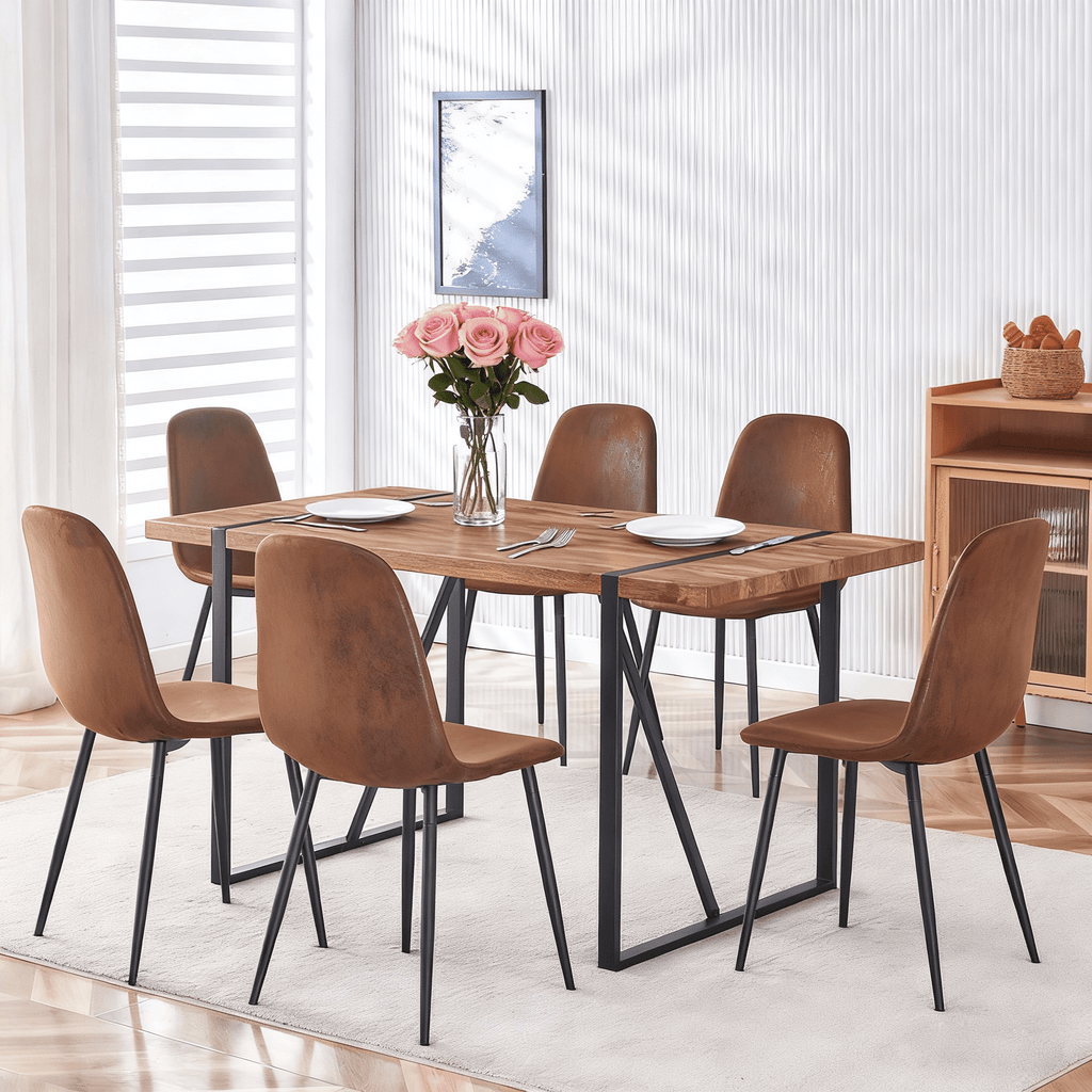 JUFU 55 Dining Table Set for 4, Modern Table and Chairs Set of 4, 5 Piece Dining Table Set Include Wooden Kitchen Table and 4 Faux Leather Chairs Ideal for Kitchen Dining Room Easy to Assemble