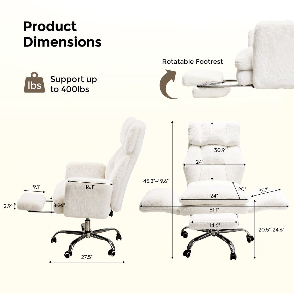 Patbrela Big and Tall Office Chair, Cloud Plush Swivel Desk Chair with 6-Level Adjustable Armrests, Home Ergonomic Executive Office Chair for Work, Gaming, Beige