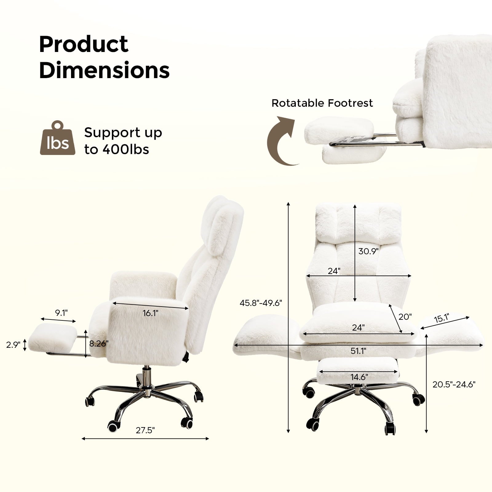 Patbrela Big and Tall Office Chair, Cloud Plush Swivel Desk Chair with 6-Level Adjustable Armrests, Home Ergonomic Executive Office Chair for Work, Gaming, Beige
