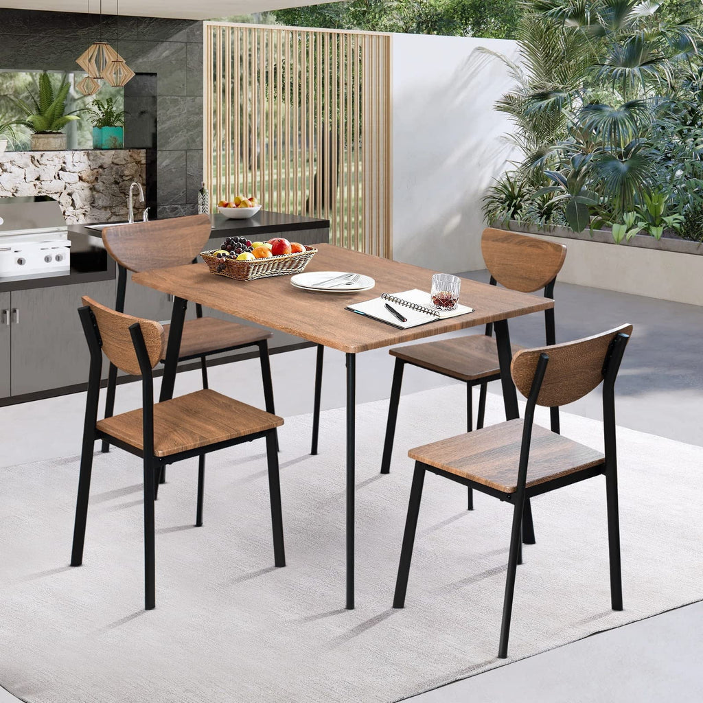 Lamerge 4 Person Dining Table Set, Wooden Dining Table 5 Piece Set with 4 Oak Metal Frame Chairs, Space Saving, Suitable for Apartments, Small Spaces, Kitchens, Breakfast Corners, Espresso Wood C