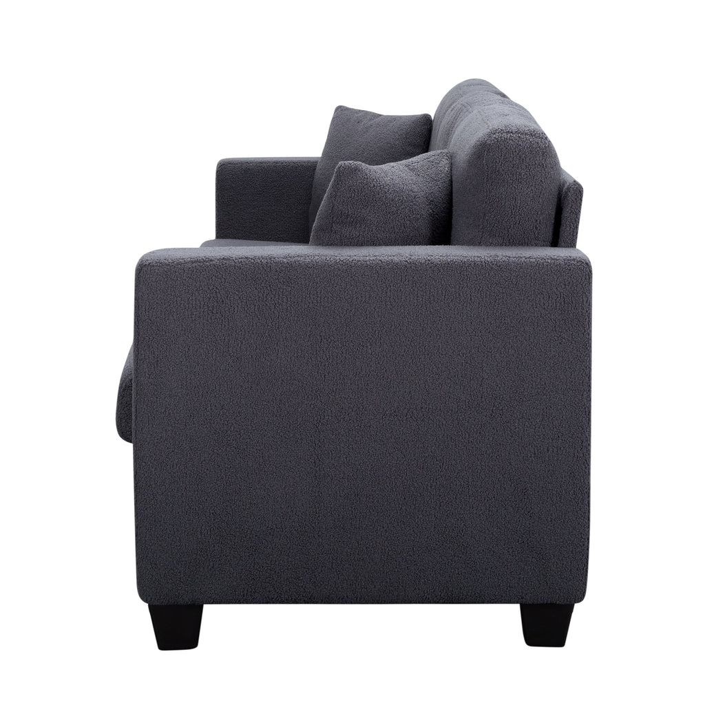 Gewnee 86.6 Modern Sofa Couch,Teddy Velvet 3 Seaters Comfy Couch with Deep Seat for Living Room,2 Pillows,Beige