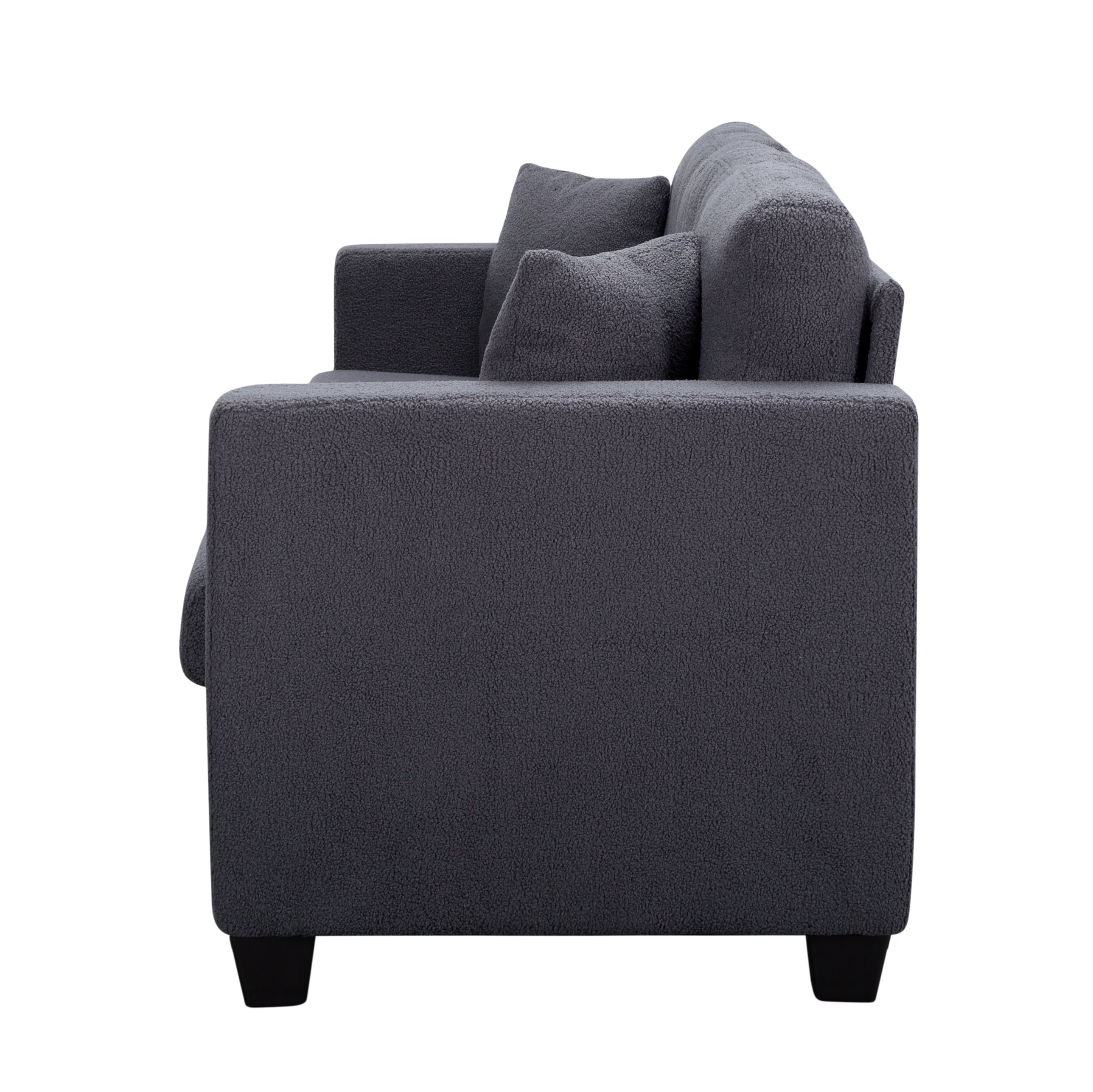 Gewnee 86.6 Modern Sofa Couch,Teddy Velvet 3 Seaters Comfy Couch with Deep Seat for Living Room,2 Pillows,Beige