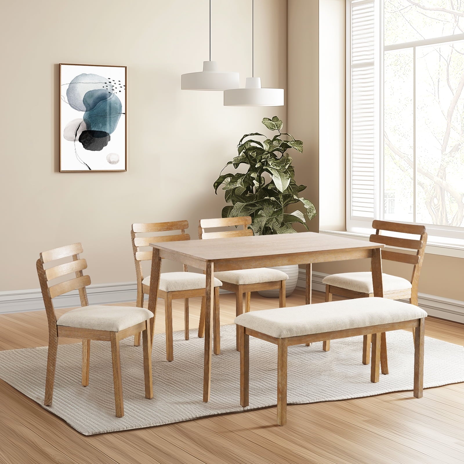 KithKasa Rectangular Dining Table Set for 4 , Kitchen Table and Chairs for 4, 5 Piece Space Saving Wood Kitchen & Dining Room Tables Set Furniture