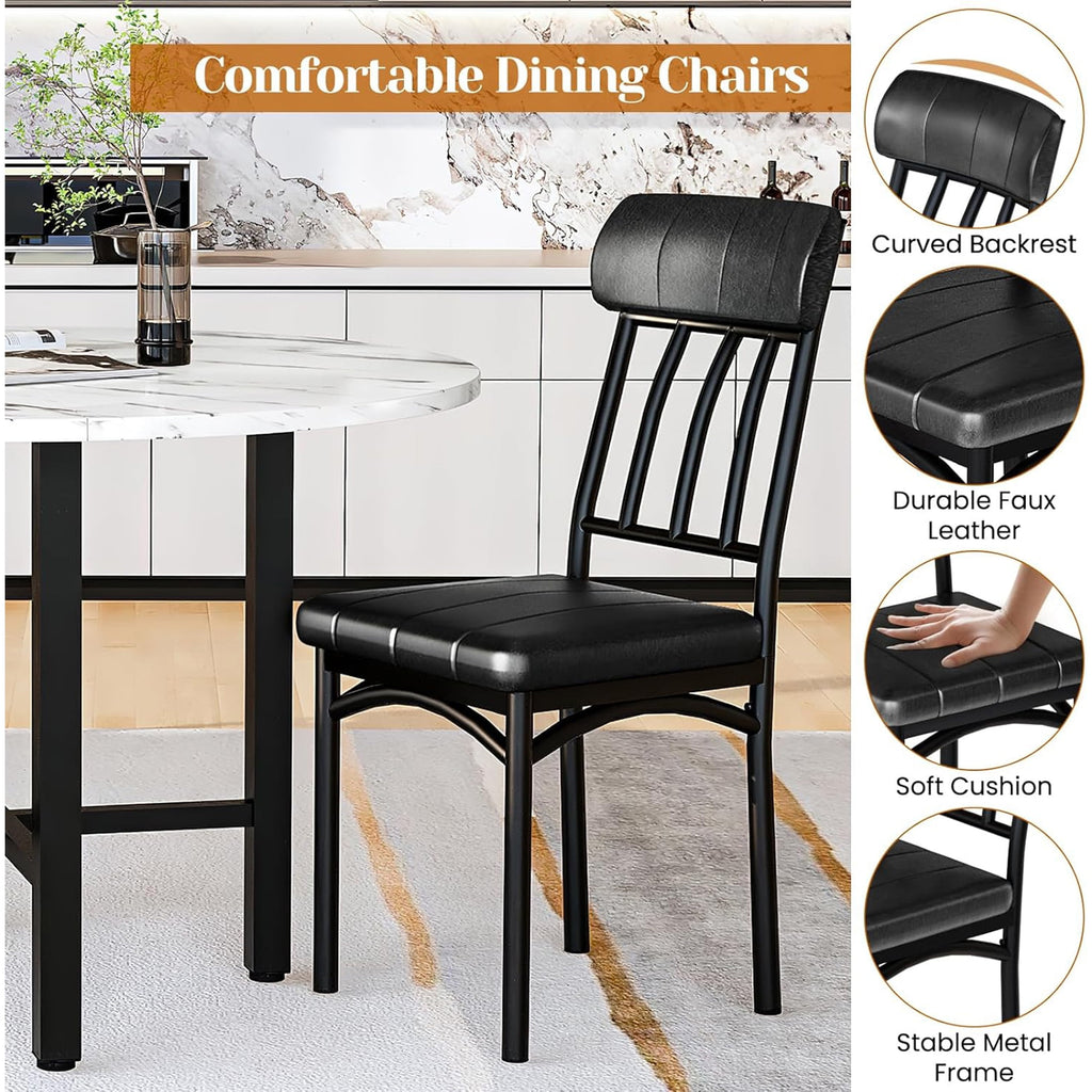 LinkRomat Round Dining Table Set for 4, Modern Dining Room Sets with 4 Faux Leather Chairs, Kitchen Dinner Wooden Table & Chair Set for Small Space, Grey