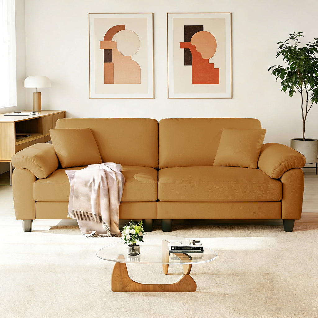 83 Couch Premium PU Leather Sofa, Deep Seat Oversized Loveseat for Living Room (Includes 2 Pillows), Brown