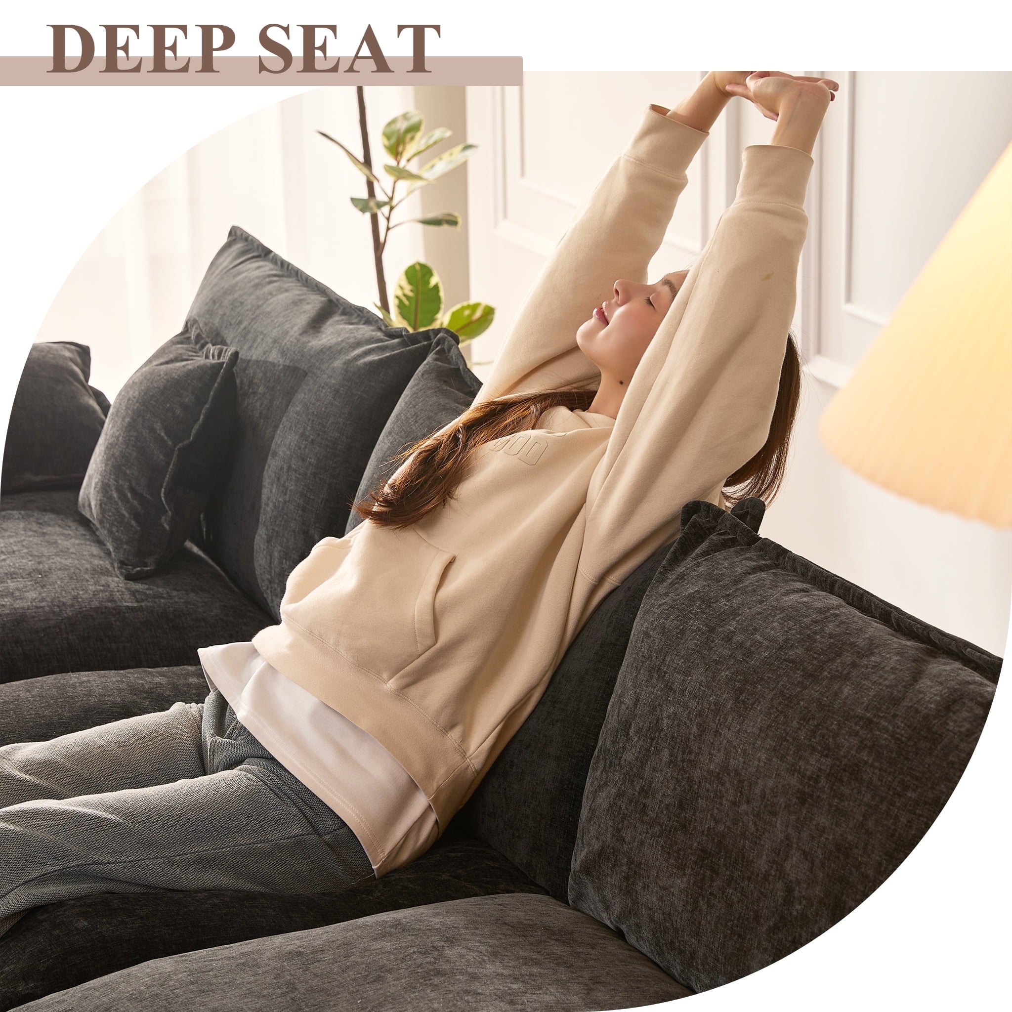 LAKPS 3-Seat Sectional Sofa Couch, Cloud-Style Deep Seating Sleeper Sofa with Included Throw Pillows, Linen Upholstery, Modern Living Room Sofa, Cream White