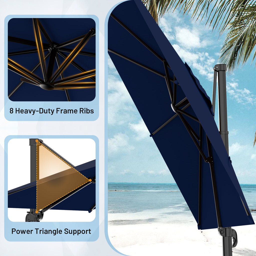 Easthome 10 × 10FT Square Cantilever Patio Umbrella, 360° Rotating Offset Umbrella with Crank, 8 ribs, Outdoor Hanging Roman Umbrella for Garden Deck Backyard, Red