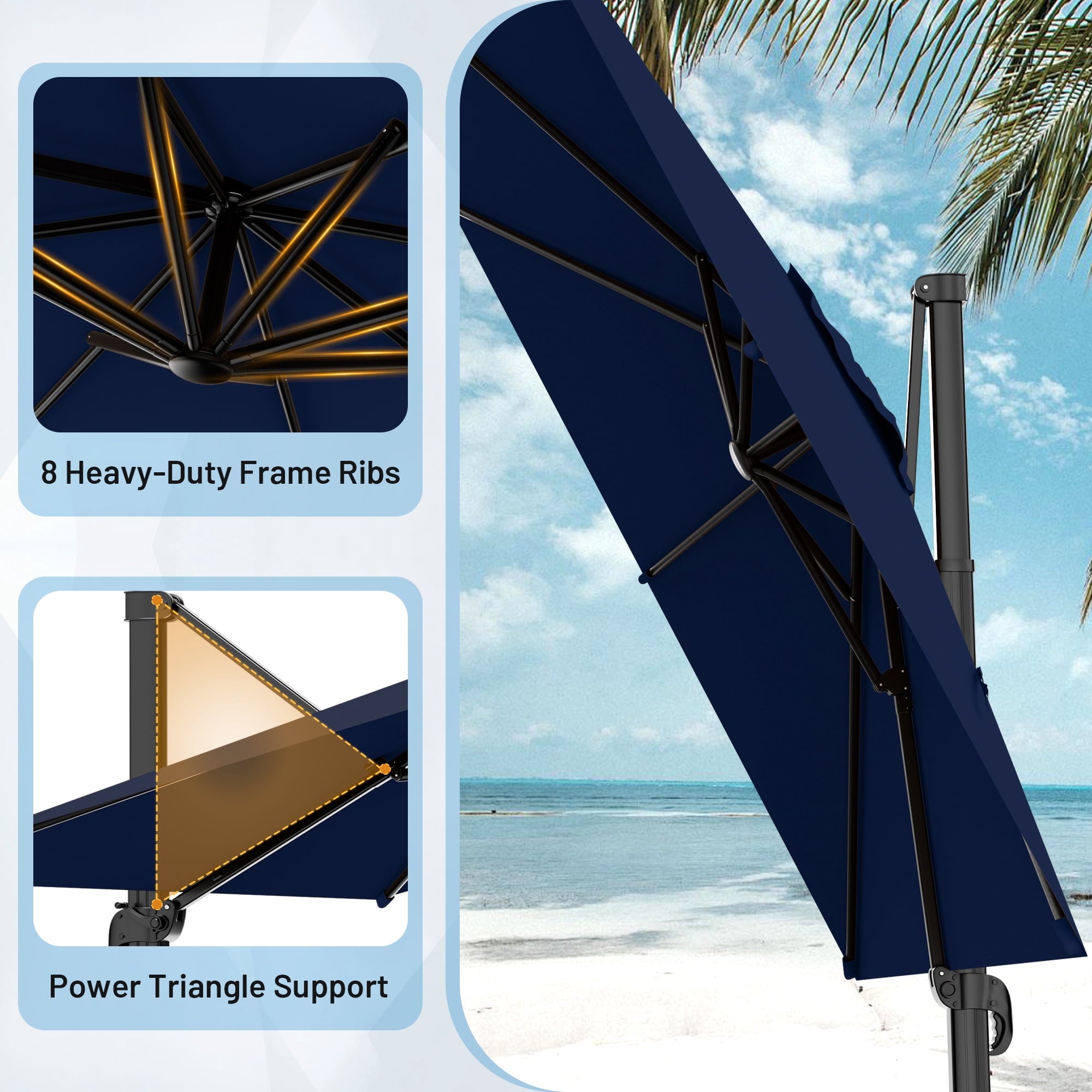Easthome 10 × 10FT Square Cantilever Patio Umbrella, 360° Rotating Offset Umbrella with Crank, 8 ribs, Outdoor Hanging Roman Umbrella for Garden Deck Backyard, Red