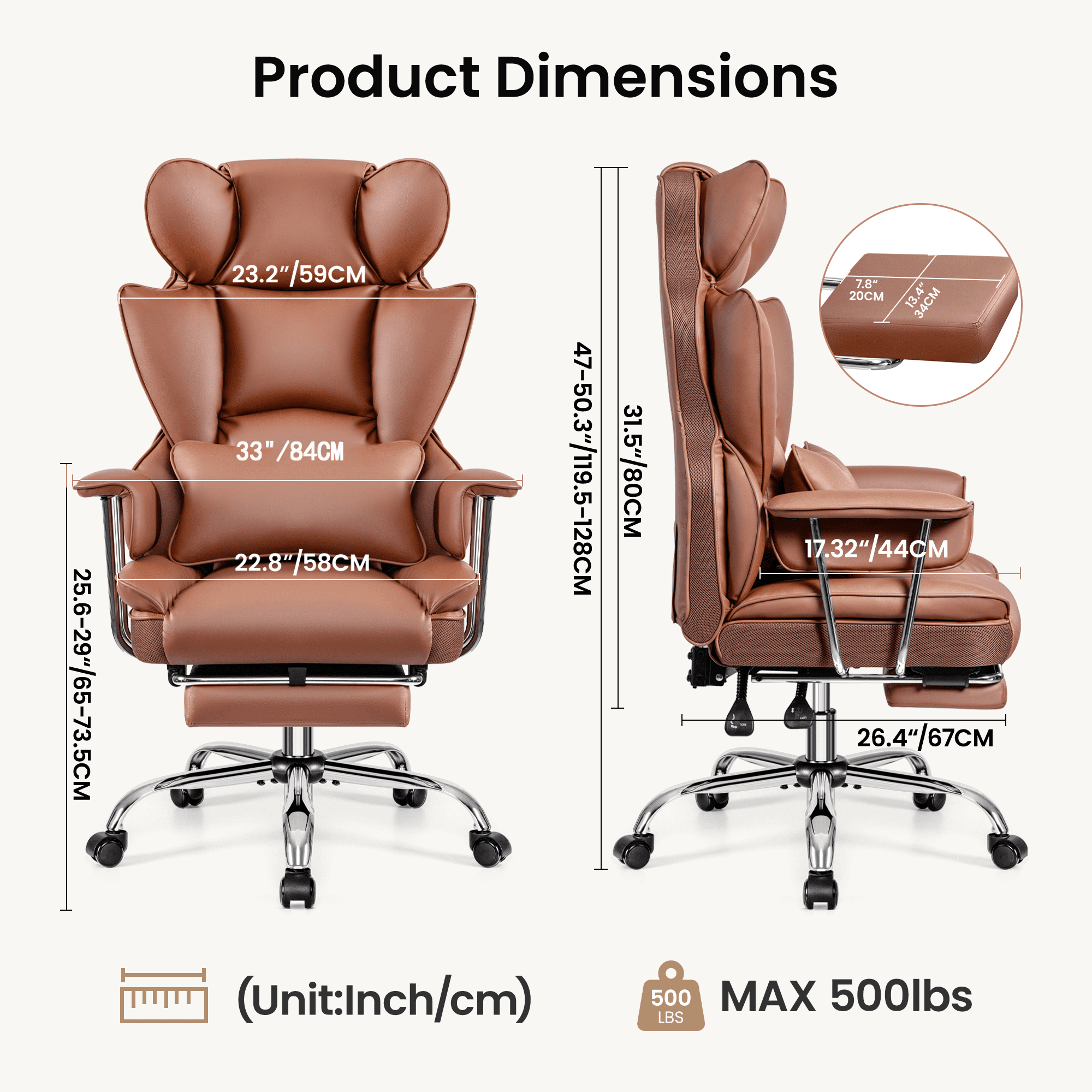 Primy High Back Office Chair, Big and Tall PU Leather Executive Chair with Footrest – Ergonomic Reclining Computer Desk Chair, High-Density Foam, Heavy Duty Swivel Rolling Chair, Black