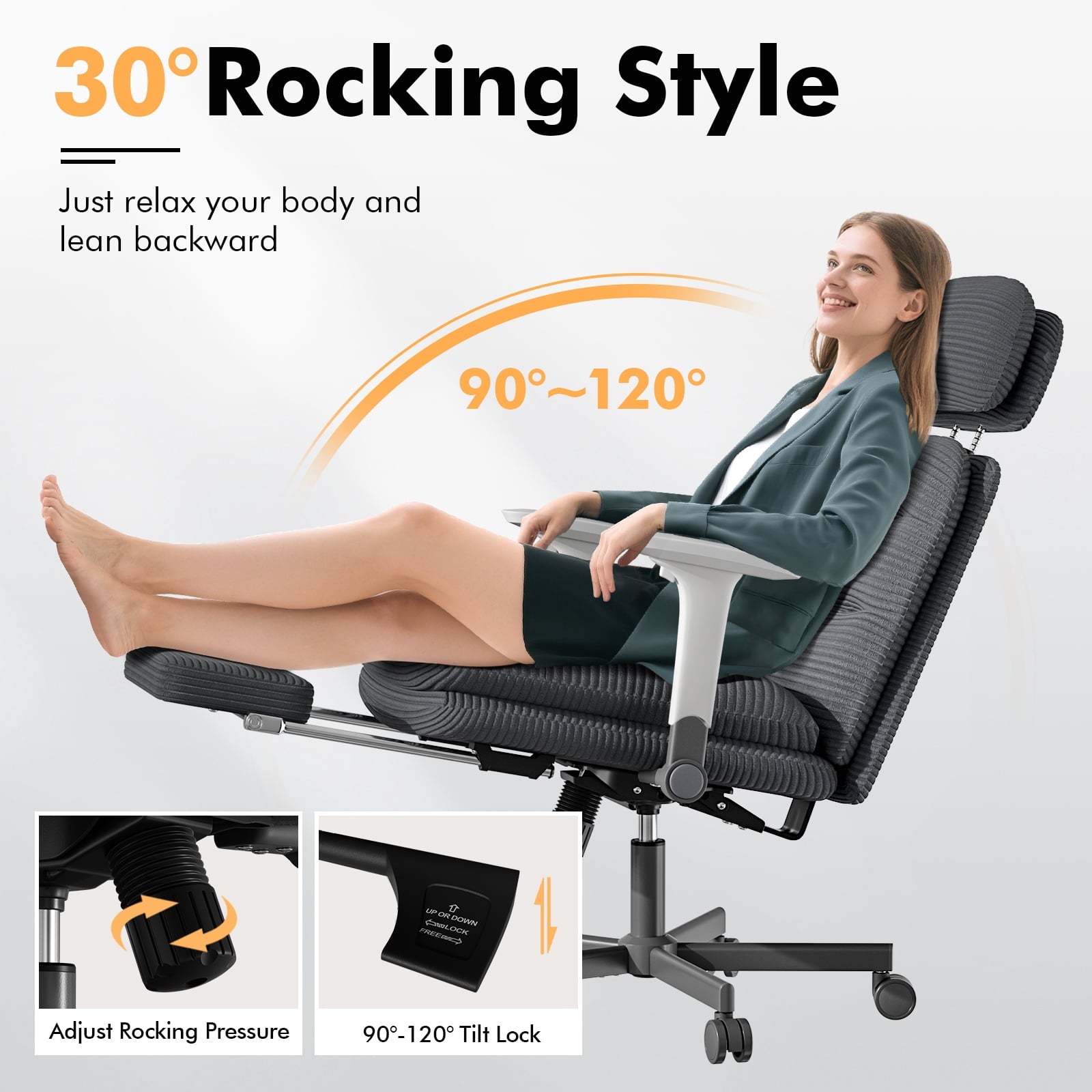 Ninecer Ergonomic Office Chair with Footrest, Big and Tall Computer Desk Chair for Adults, Adjustable Swivel Chair with Headrest Lumbar Support, White