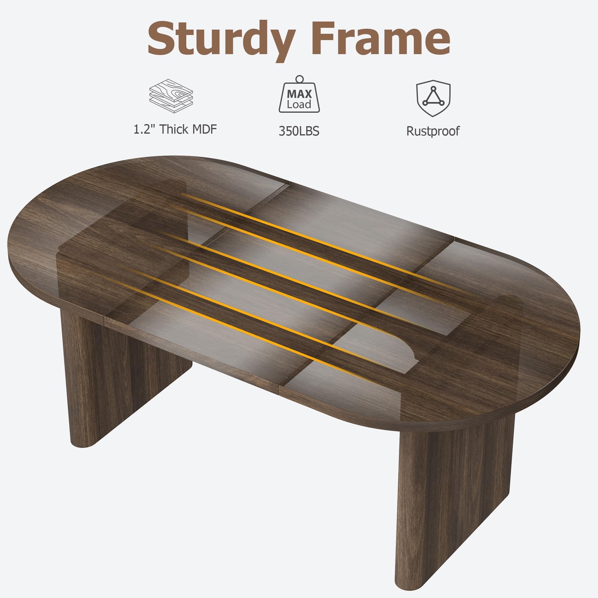 70.8 Inch Oval Farmhouse Dining Table for 6-8 People, Long Large Kitchen Table with Thick Sturdy Wooden Base-Natural