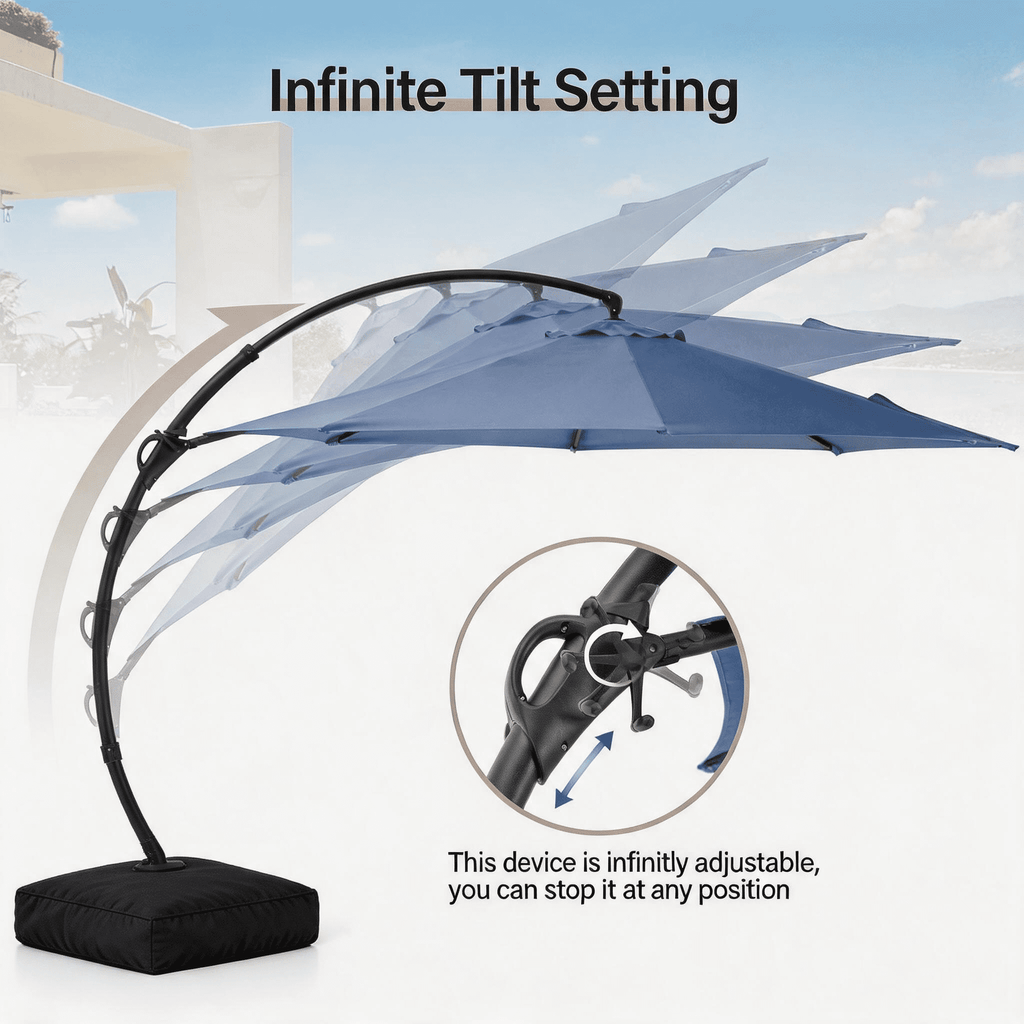 LAUSAINT HOME 11 FT Outdoor Patio Umbrella with Base, Aluminum Cantilever Umbrella with Crank, Gray