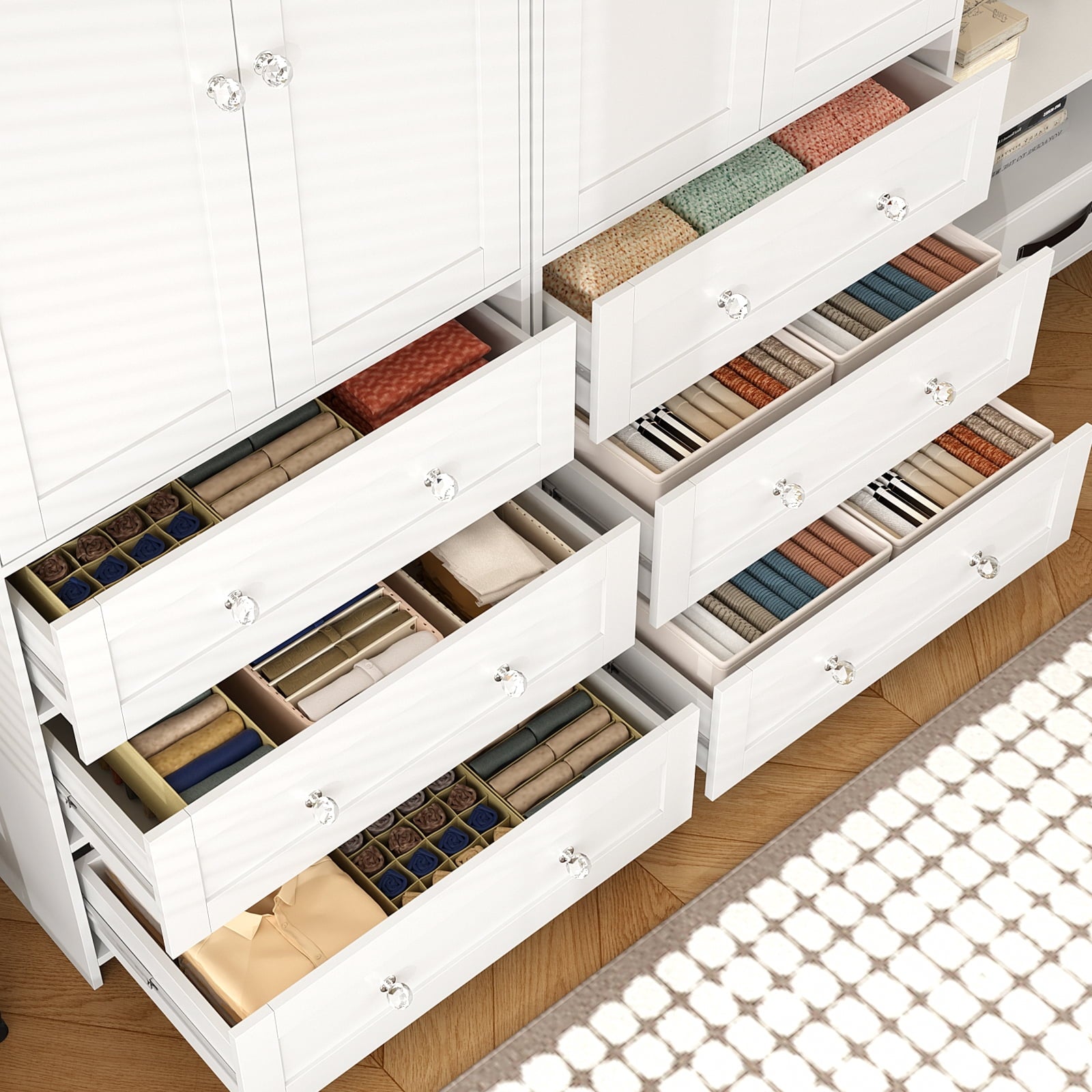 Richya Wooden Freestanding Wardrobe Closet Cabinet with 3 Drawers,Modern Wood Closet Storage Cabinet for Bedroom