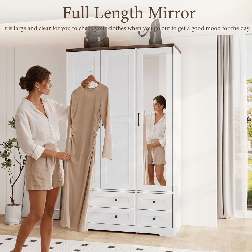 Brafabhome 71H Armoire Wardrobe Closet with 2 Drawers, Farmhouse 2 Doors Armoire Cabinet with Hanging Rod, Modern Freestanding Wardrobe Clothes Cabinet for Bedroom | Gray