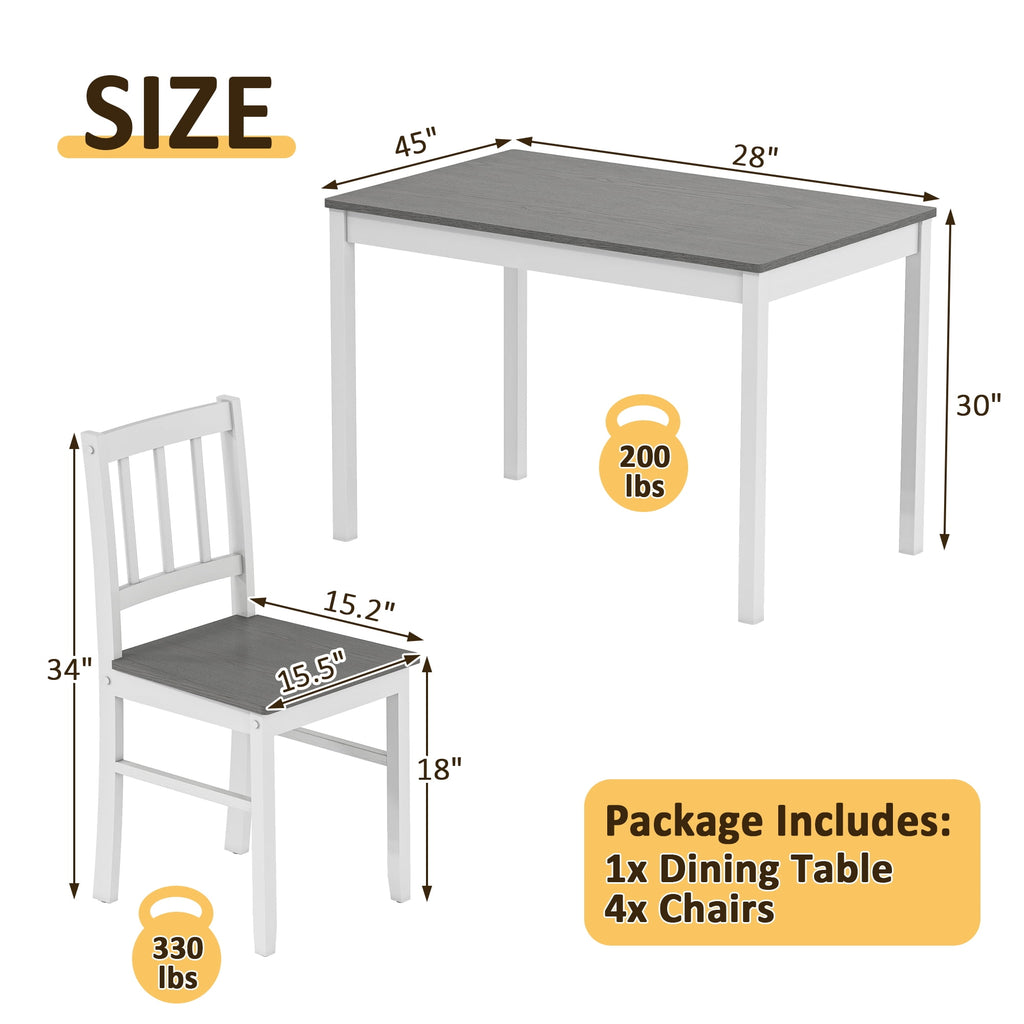 Joywind 5-Piece Solid Wood Dining Set – Rectangular Dining Table with 4 Chairs, Modern Grey Design for Kitchen, Dining Room & Restaurant
