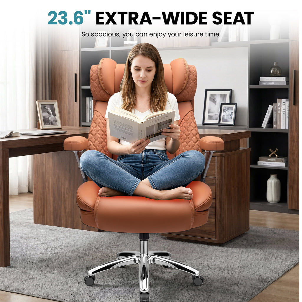 FASTES Leather Office Chair Big and Tall Desk Office Chair, 500lbs Computer Chair Ergonomic Extra Wide Gaming Chair with Adjustable Lumbar Support 5D Flip Arms, Black