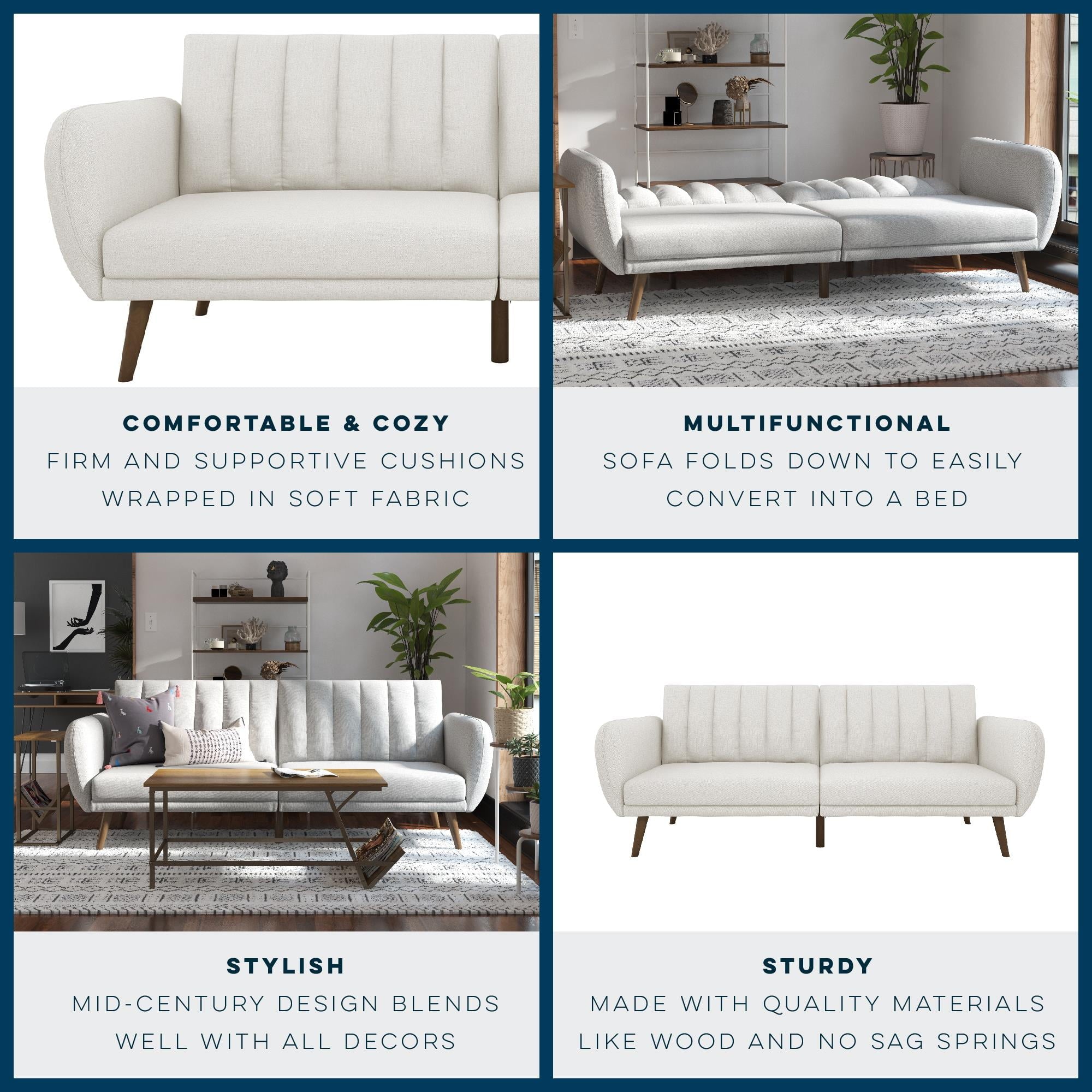 Novogratz Brittany Futon, Blue Linen