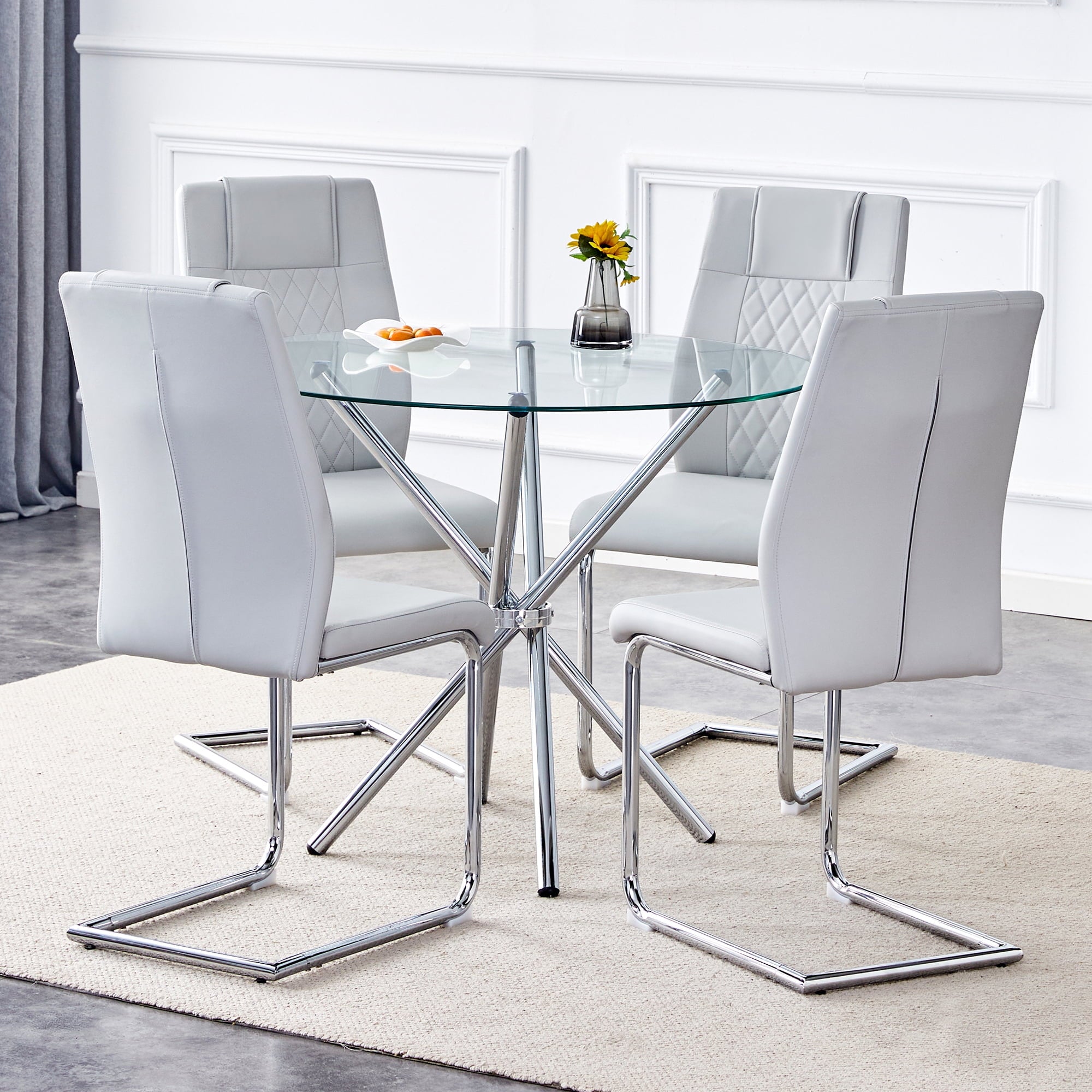 LUFTUT 36.6 Round Glass Dining Table, Modern Gold Base Kitchen Table, Small Space Bistro Table, Clear Tempered Glass Top for Apartmen
