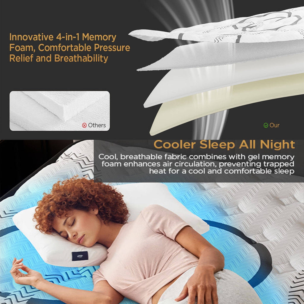 GREOO Queen Size Mattress 14 Hybrid Mattress in a Box Gel Memory Foam and Pocket Springs with Motion Isolation, Medium Firm, Pressure Relief, CertiPUR-US® & OEKO-TEX® STANDARD 100 Certified