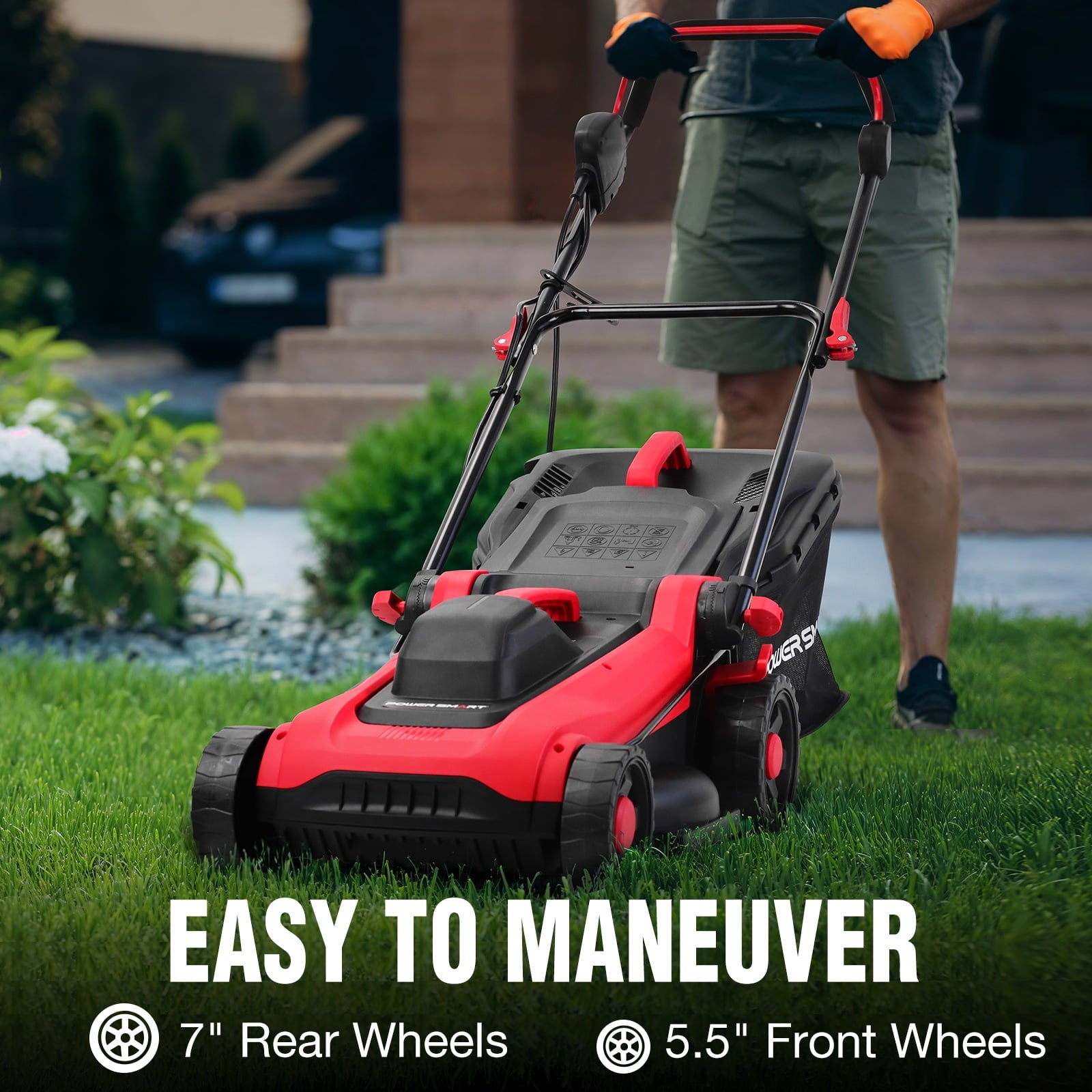 PowerSmart 14 120V 13A 2-in-1 Electric Push Lawn Mower, Easy Handling