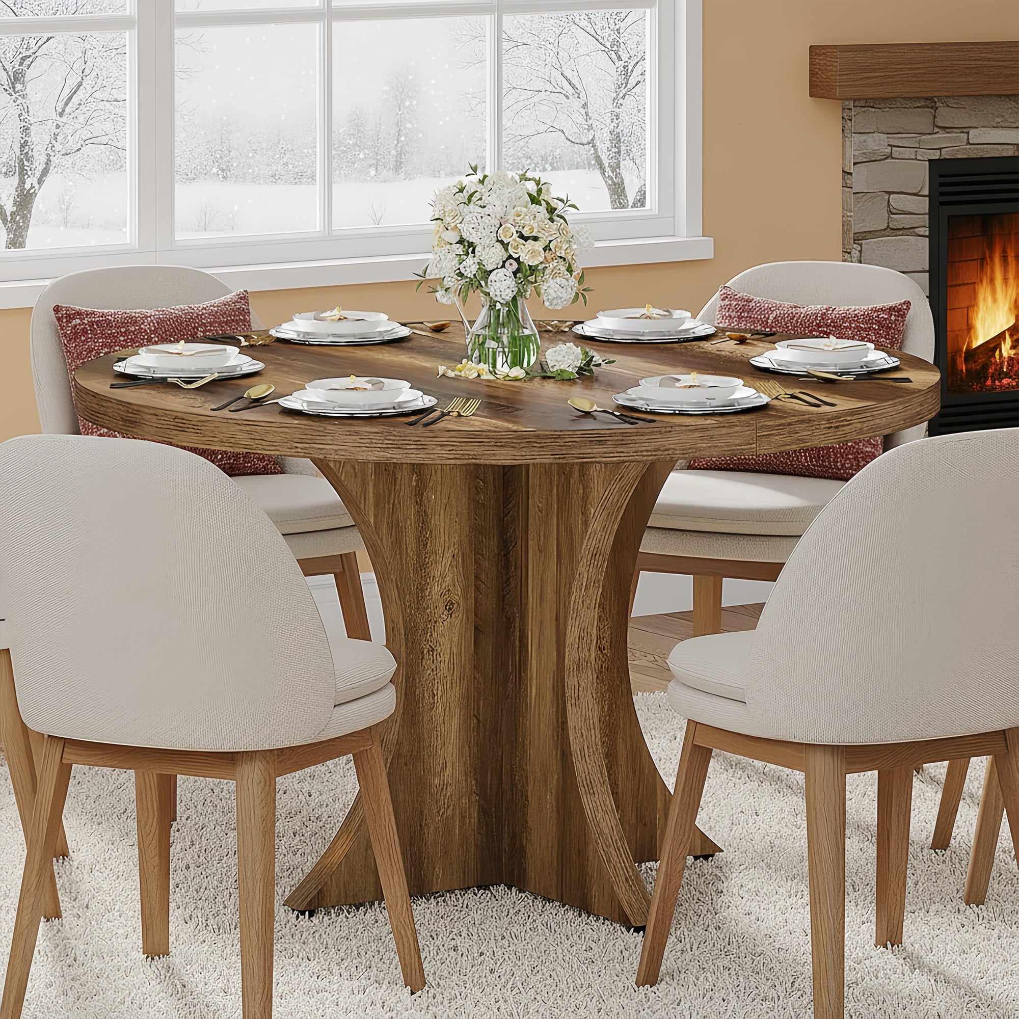 Modern Faux Marble Dining Table, 63 Rectangular 4-6 Seater Wood Table with Sturdy Base, Kitchen Living Room Dinner Table