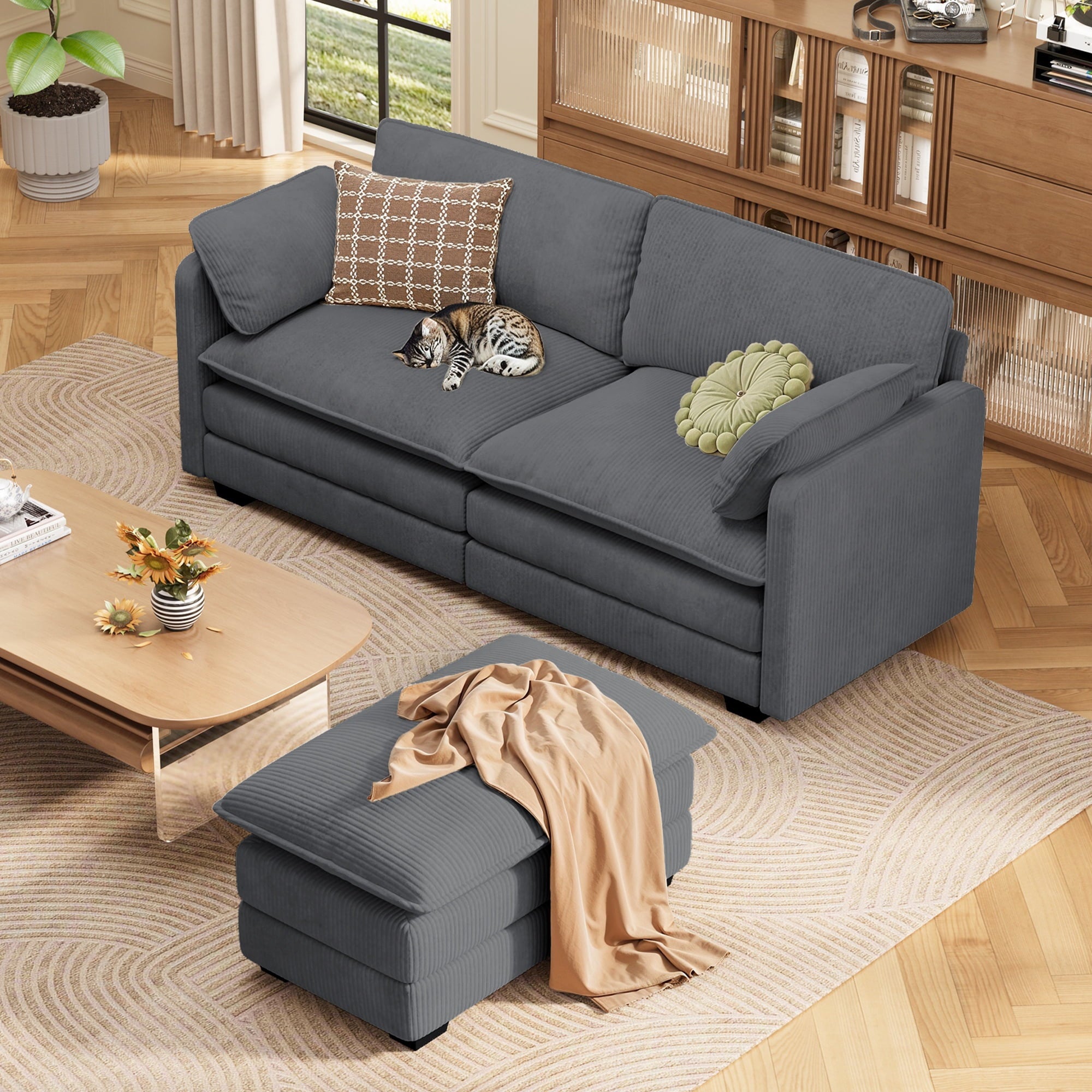 Asofer 31 Cloud Accent Sofa With Washable Cover, Single Corduroy Chair with Deep Seat Upholstered Cushion for Apartment,Dark gray