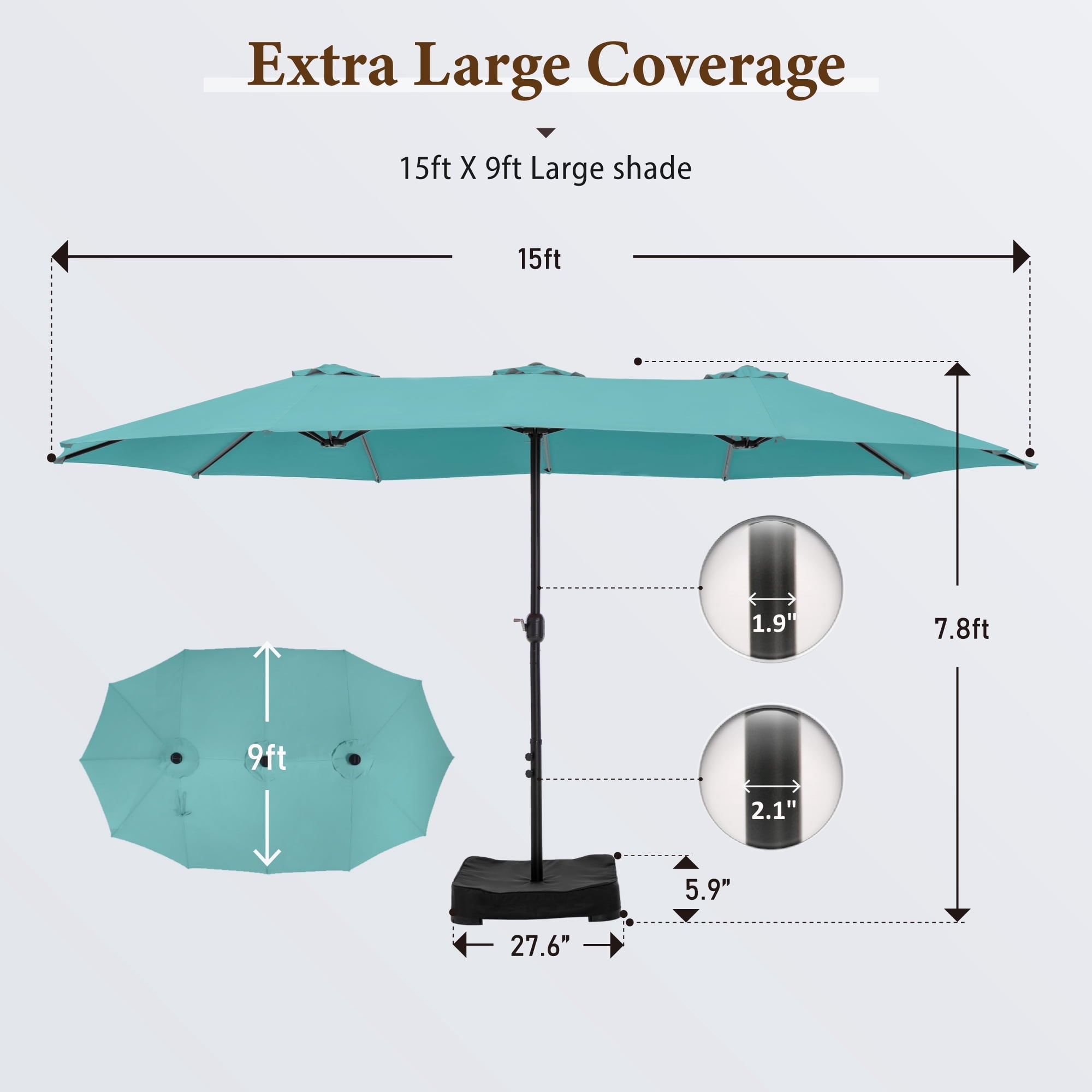 SUMMIT LIVING 15 ft Large Patio Umbrella with Base (Included) Double-Sided Rectangular Outdoor Deck Umbrella for Outside - Beige