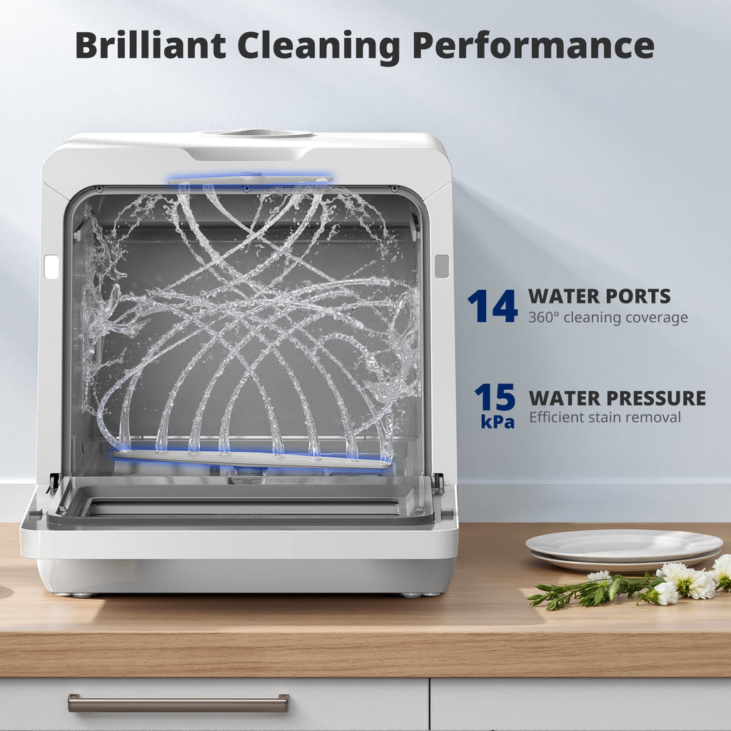 AIRMSEN Countertop Dishwasher with Salt Chamber, Portable Mini Dishwasher with 5L Built-in Water Tank, 18H Delay Start & ECO Mode, Ideal for Apartments & RVs, TDQR09