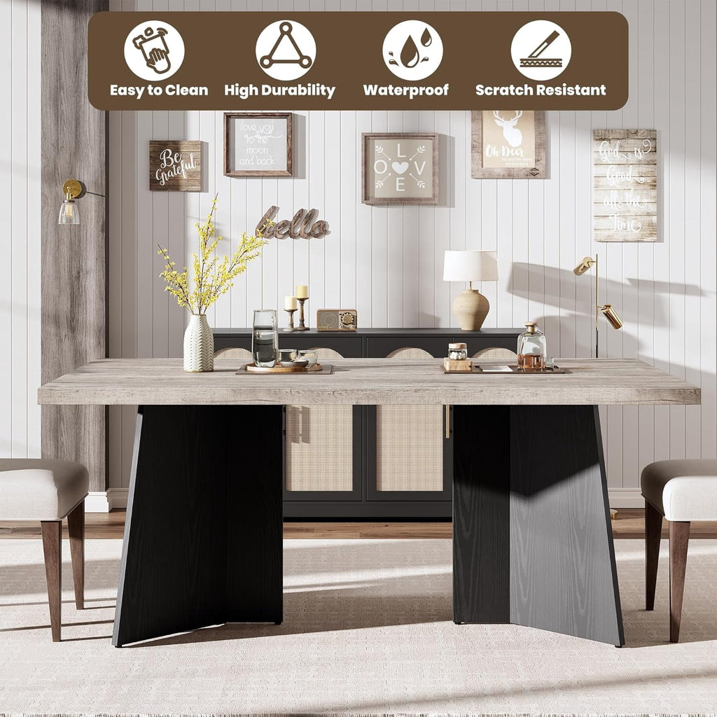 Dining Table for 6-8 People - 63 Modern Long Kitchen Table with Large Tabletop & Heavy Duty Pedestal Legs, Dinner Table for Kitchen, Conference Room, Home, Walnut