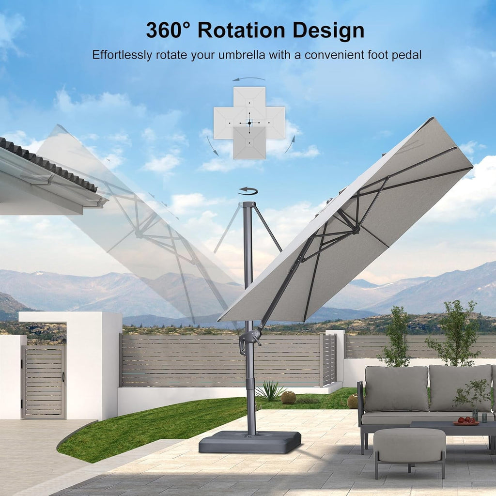 PURPLE LEAF 10' X 13' Rectangle Cantilever Umbrella with Base Outdoor Large Aluminum Patio Umbrella with 3-Year Fade Resistance Recycled Fabric and 360-degree Rotation for Deck Pool, Graphite Grey