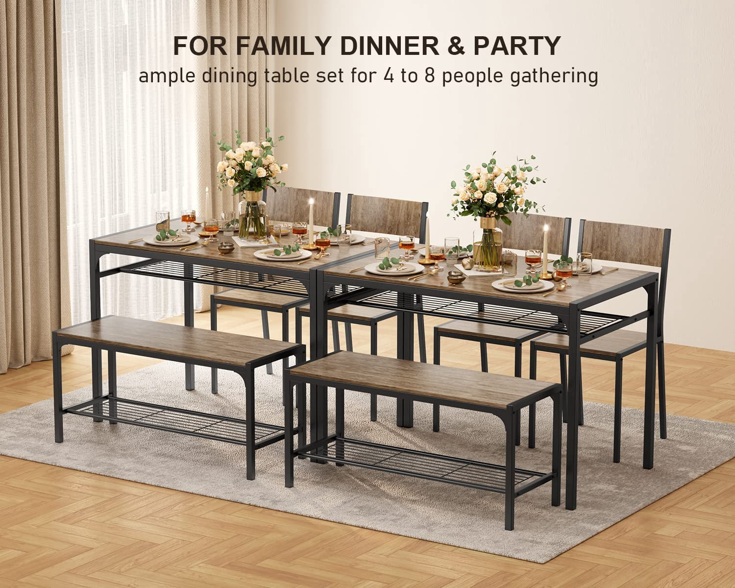 Aiho 7-Piece Dining Table Set for 6, Space-Saving Kitchen Table with Chairs, Compact Dining Furniture for Small Spaces & Apartments, Retro