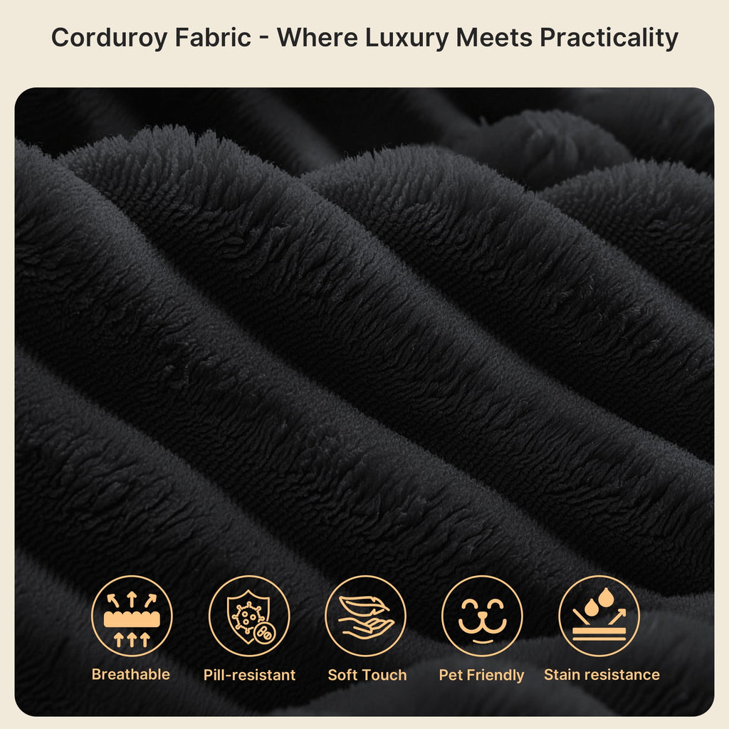 Sofa, Lofka 105 Free Assembly L-Shaped Sectional with Pet Friendly Corduroy Fabric, Black for Living Room/Apartment