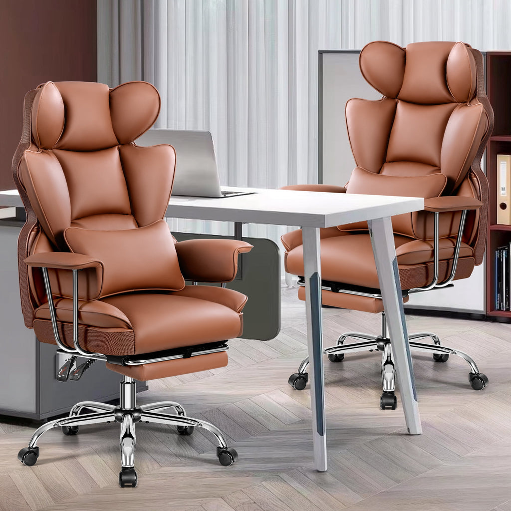 COOLHUT Big and Tall Office Chair 500LBS Wide Seat Ergonomic Computer Desk Chair, PU Leather Executive Office Chair with Footrest, Adjustable Task Chair Lumbar Back Support 8 Hour, Black