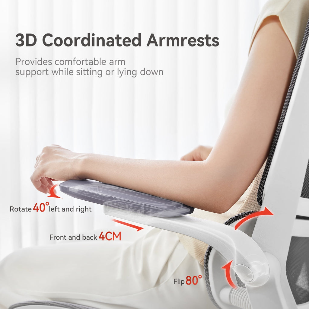 Sihoo M59AS Ergonomic Office Chair with Mesh Backrest, Flip Armrests, Headrest, White
