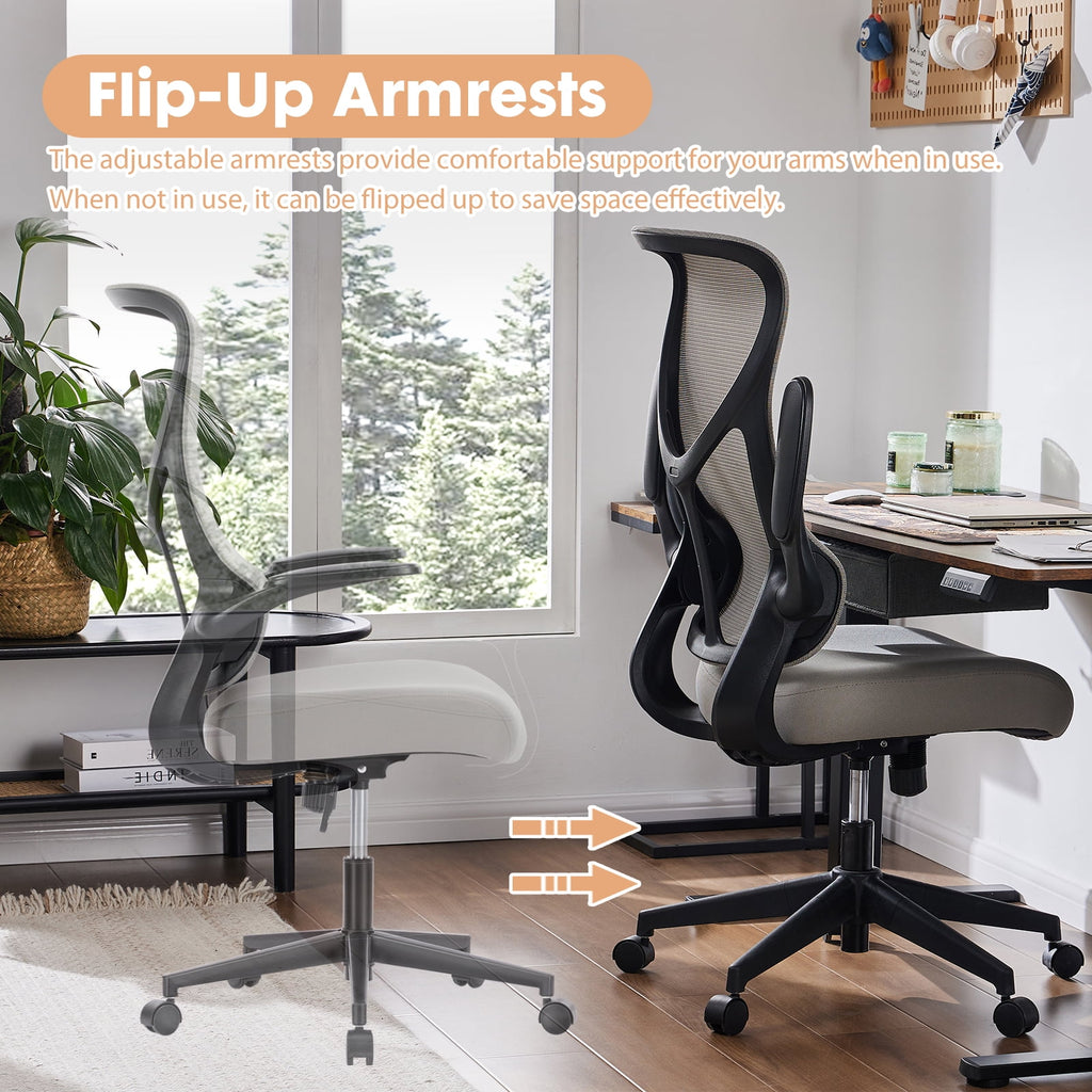 GIANNA Mesh Ergonomic Office Desk Chair, High Back Swivel Computer Chair, With 2D Headrest, Up&Down Lumbar Support, Adjustable Flip-up Armrests, Black