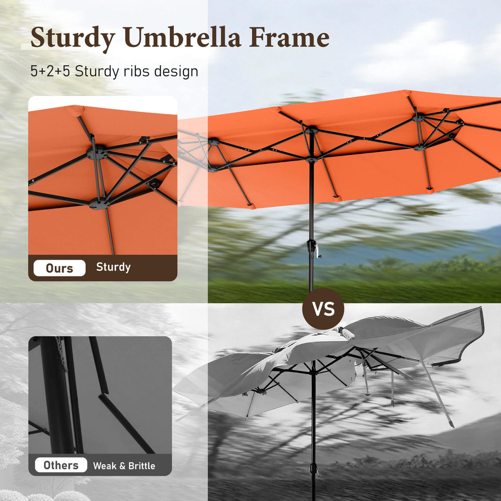 SUMMIT LIVING 13FT Patio Umbrella with Base Included - Double-Vented Rectangle Outdoor Market Umbrella for Patio - Beige