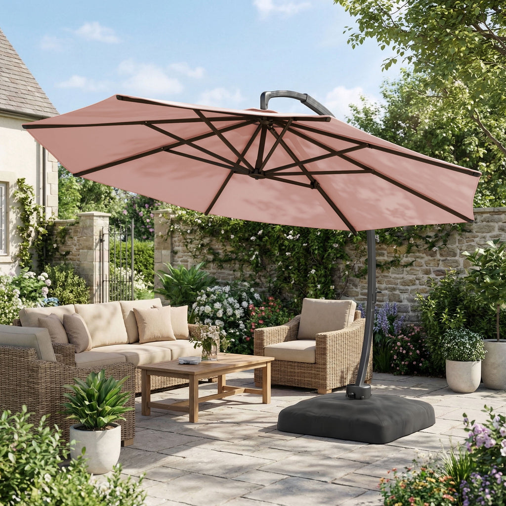LAZZO 11ft Outdoor Patio Umbrella with Base, Aluminum Offset Cantilever Umbrella for Pool Deck, Champagne