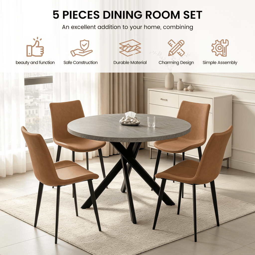 43.5 Round Dining Table for 4, Space Saving Kitchen Table with Metal Legs, Mid Century Modern Dining Table for Dining Living Room Apartment Small Space