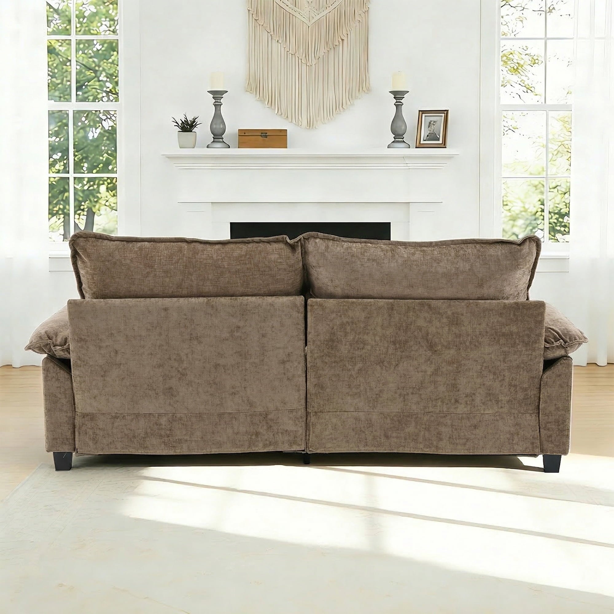 Ktaxon Sectional Sofa L Shaped Couch with Chaise Living Room Sleeper Set, 2 Seats with Chenille and Double Layer Cushions 86 W Beige