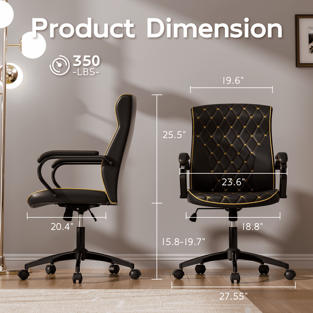 HomeZeer White and Gold Office Chair, Ergonomic High Back Executive Desk Chair with Wheels and Arms, Modern PU Leather Computer Chair with Rocking Function, White(Set of 2)