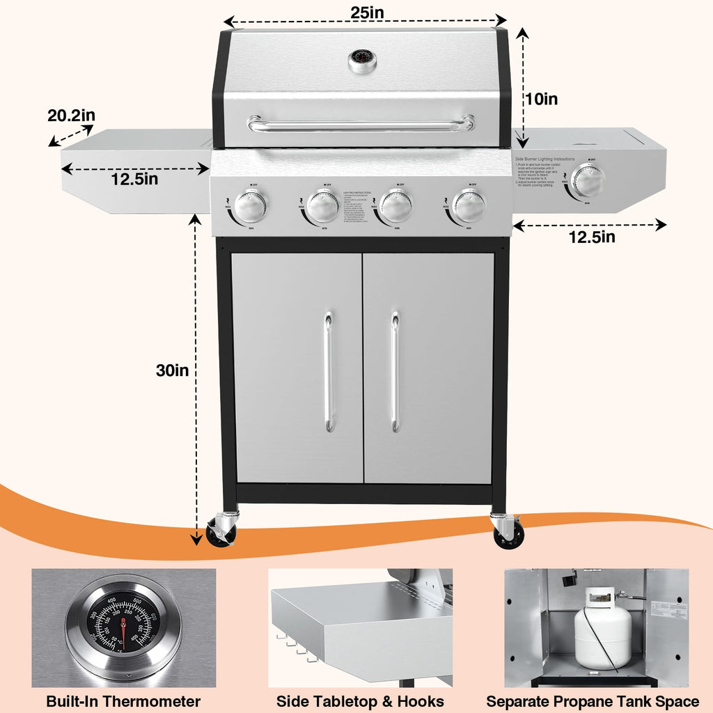 SIXDAY 68,000 BTU 5-Burner Propane Gas Grill with Side Burner, 647 sq.in Cooking Area, Stainless Steel BBQ Grill with Warming Rack and Food Clip