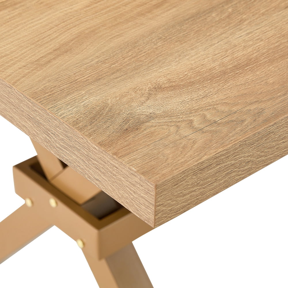 Modern 71 Wood Dining Table, Light Wood Grain MDF Top with X-Shaped Metal Legs, Seats 6-8 People, for Kitchen & Dining Room