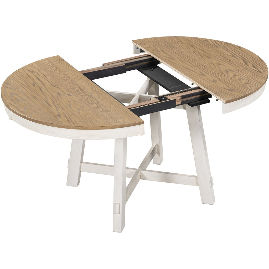 Harper & Bright Designs Extendable Dining Table Set for 4 Upholstered Chairs Functional Retro Style Table for Dining Room Kitchen, Natural Wood Wash
