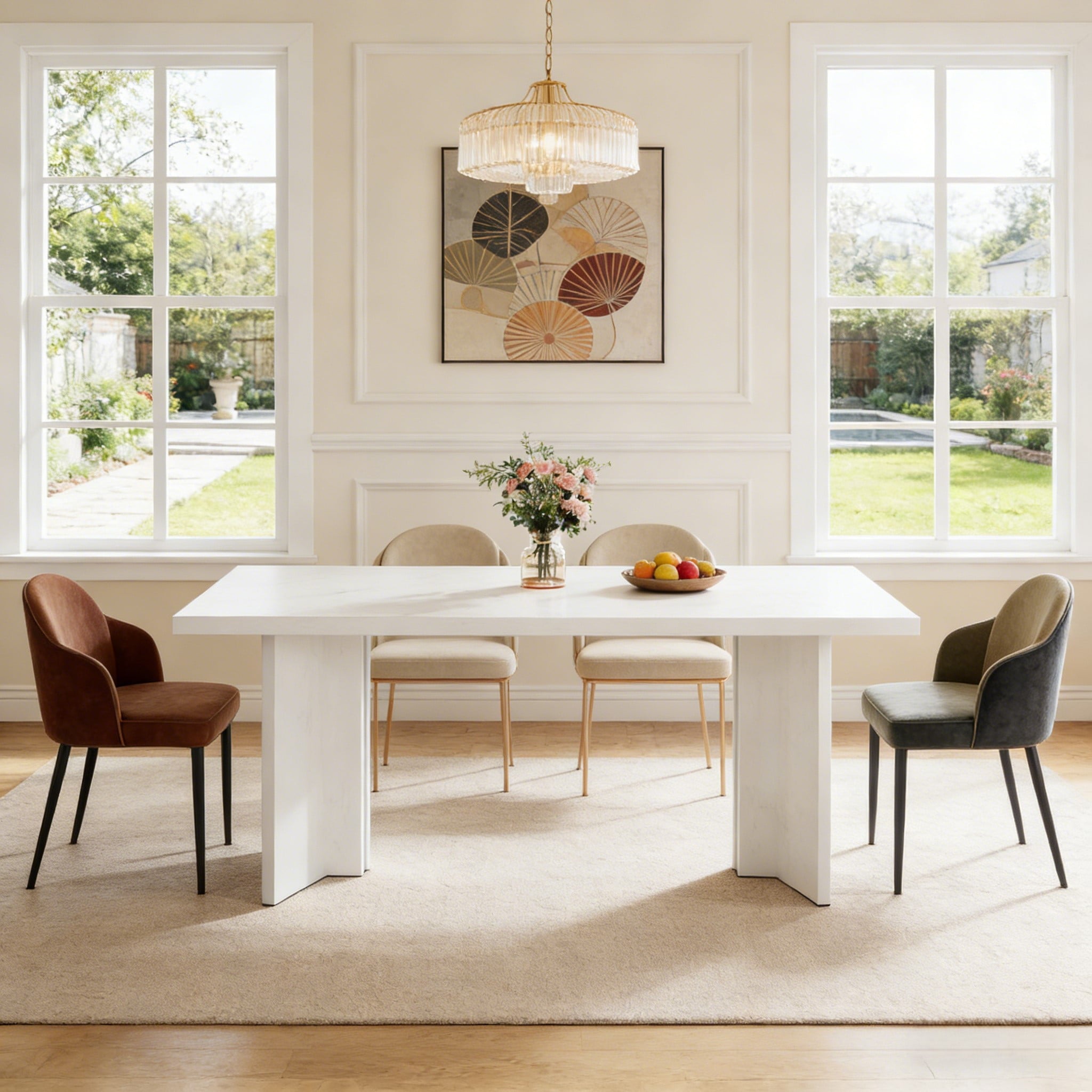 Fnova 63 Rectangular Modern Dining Table, Wooden Modern Kitchen Table for 6 People for Dining Room, Warm Brown (Chairs Not Included)