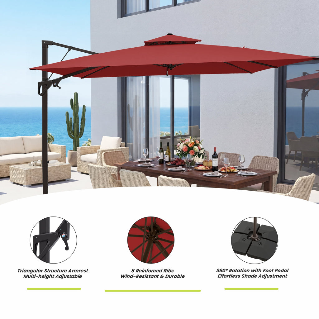 FUNDAZE 10x10ft Cantilever Patio Umbrella with Cross Base & Cover, Waterproof UV Resistant for Garden Poolside Cafe & Deck, Beige