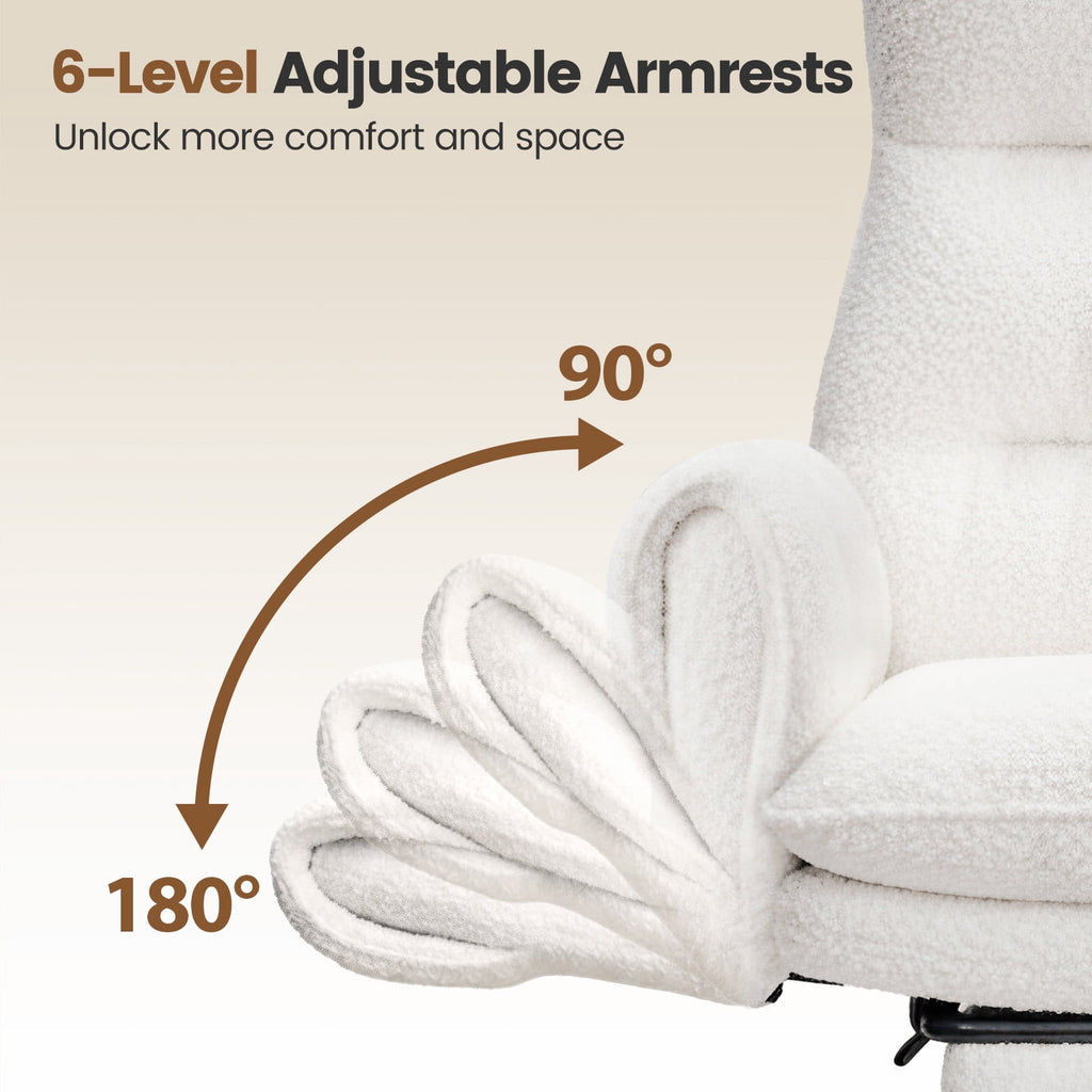 Patbrela Big and Tall Office Chair, Teddy Plush Swivel Desk Chair Ergonomic Computer Chairs with Adjustable Armrests, Beige