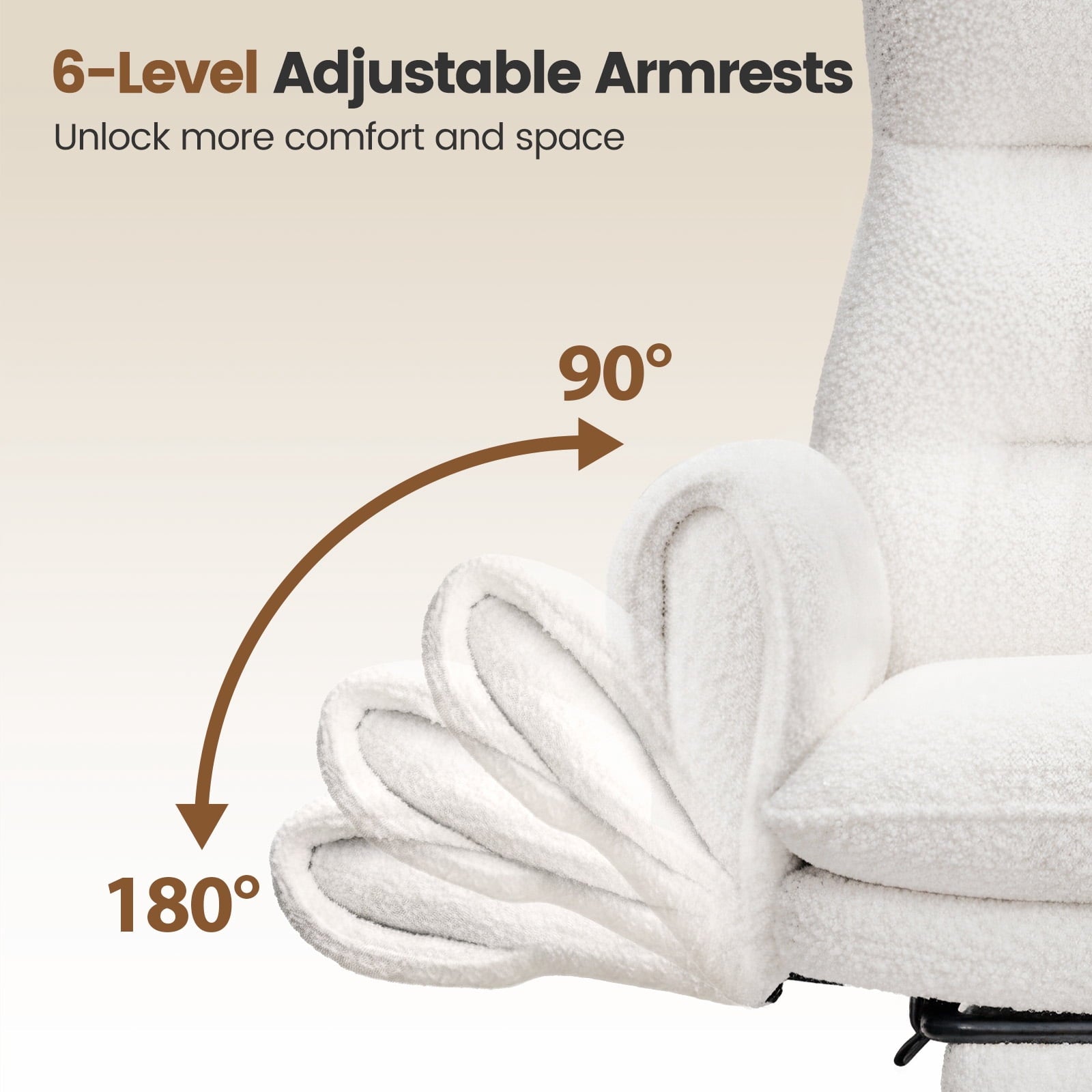 Patbrela Big and Tall Office Chair, Teddy Plush Swivel Desk Chair Ergonomic Computer Chairs with Adjustable Armrests, Beige