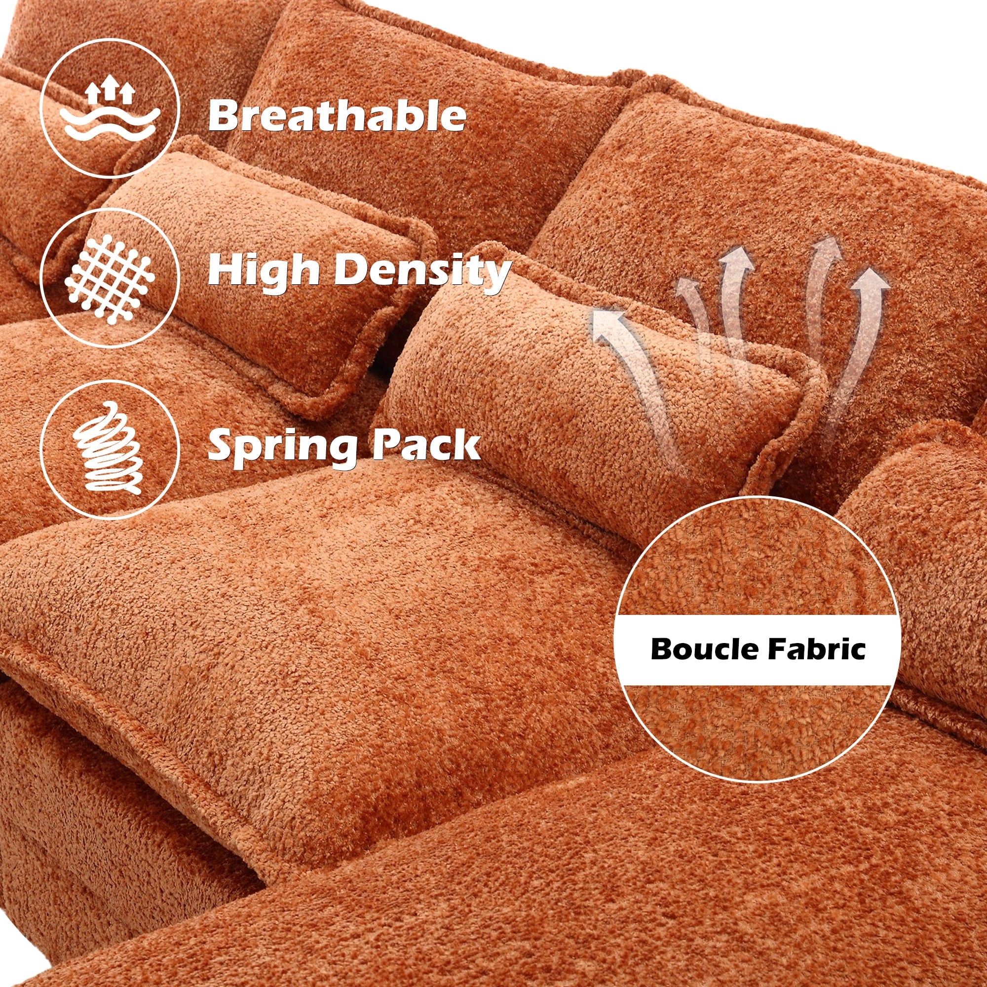 JONPONY109.45 U Shaped Couch,Oversized 4 Seat Sectional with 4 Waist Pillows, Convertible Upholstery Symmetrical Sofá,Sleeper Sofa Couch with Double Chaise Lounge &Memory Foam for Living Room, Beige