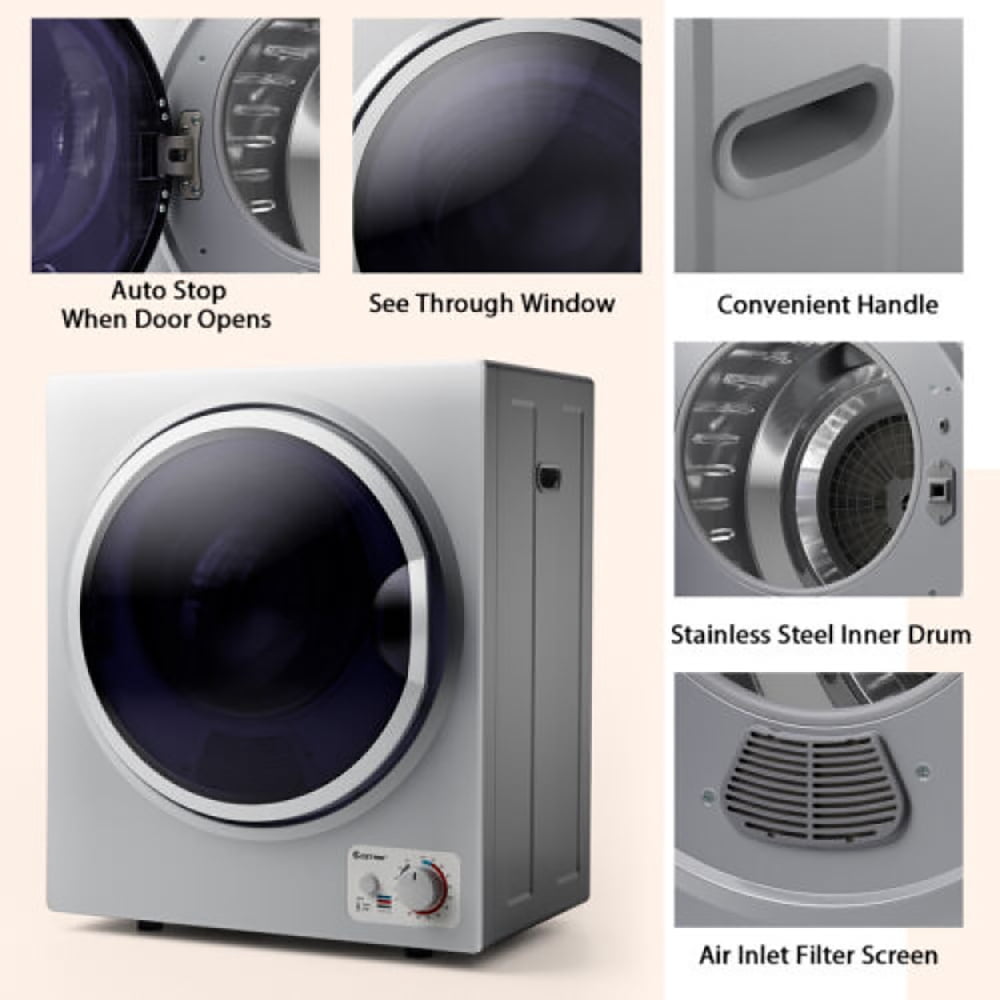 Resenkos 1.5 Cu .ft Clothes Dryer with with Stainless Steel Wall Mount-Silver, Portable Clothes Dryer, Compact Dryer for laundry